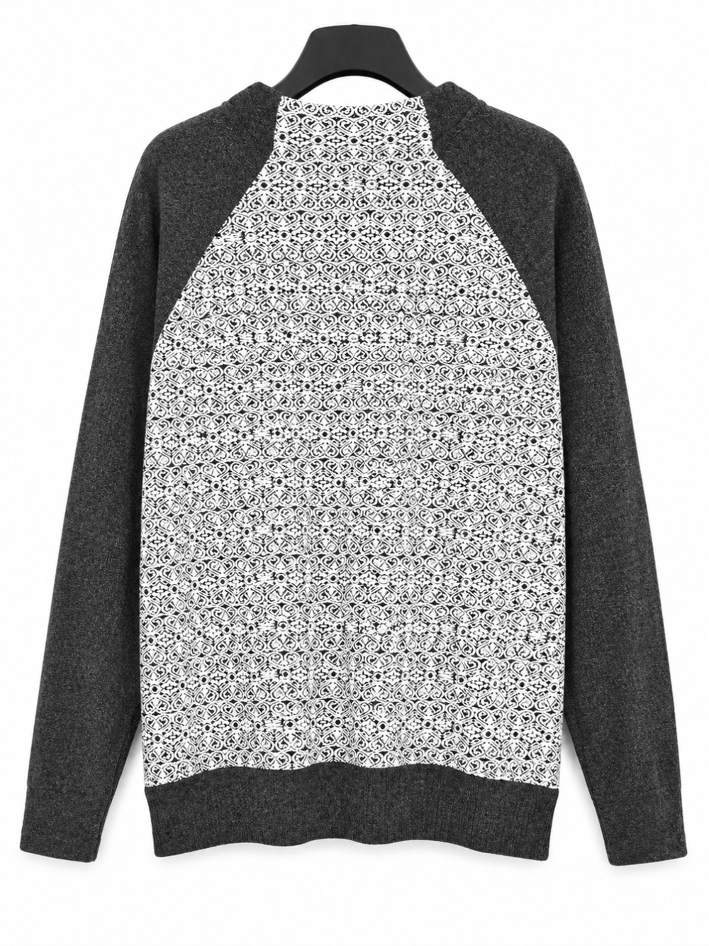 Women's Charcoal Raglan Sweater with White Patterned Front
